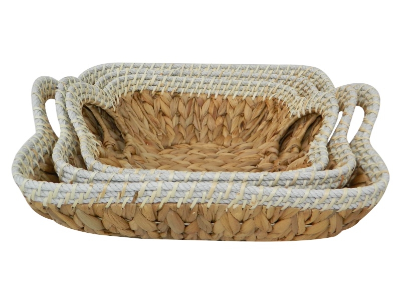 Top-tier Water Hyacinth Custom-made Nesting Baskets with Rope Trim & Integrated Handles - Eco-friendly Storage Solutions